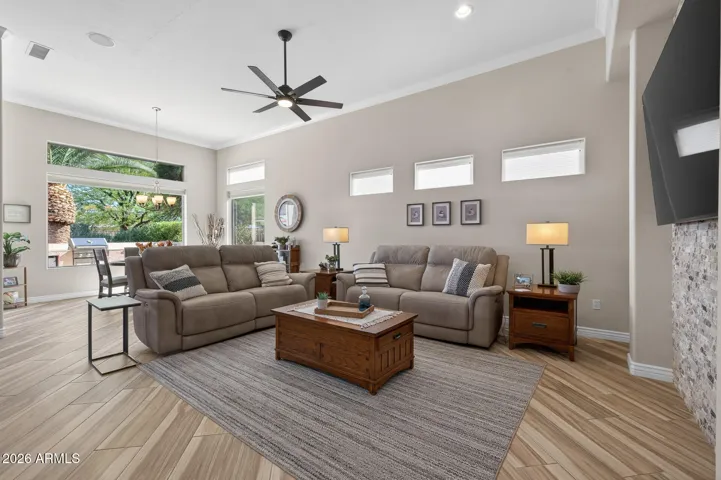 The Family Room offers a casual setting for entertaining or relaxing.