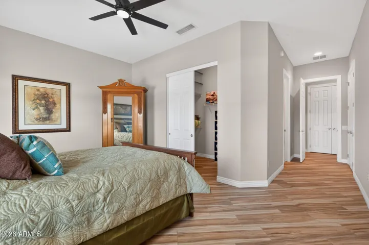 The guest room offers a walk-in closet and private bathroom.