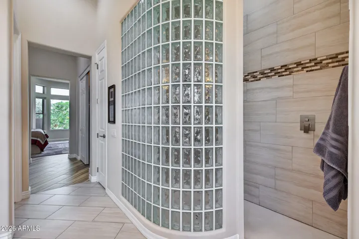 This roll-in shower offers lots of space and an easy entrance.