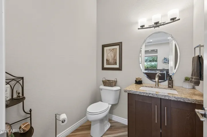 While entertaining, guests can use the updated powder room.
