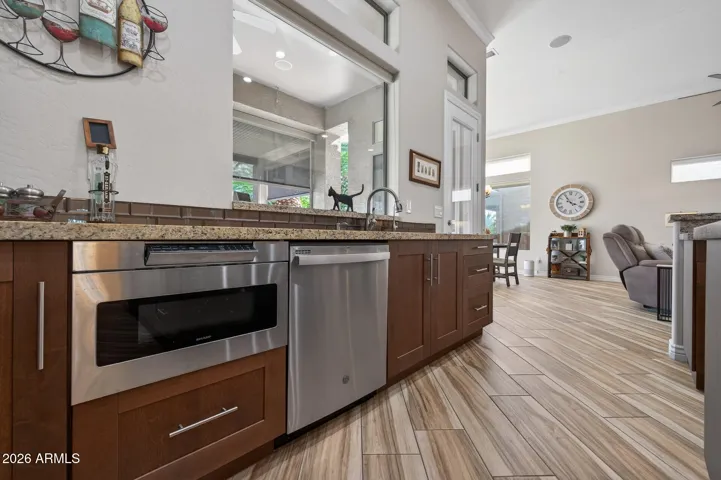 Notice the drawer microwave for easy access.