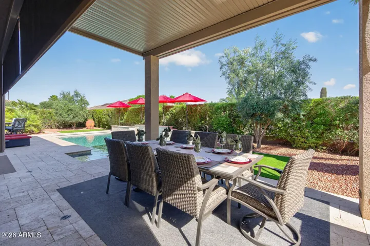 The cover offers shade while entertaining.