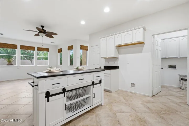 Kitchen looking out into living/dining room