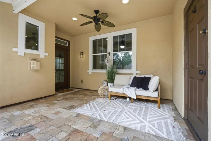 Covered patio and door to garage