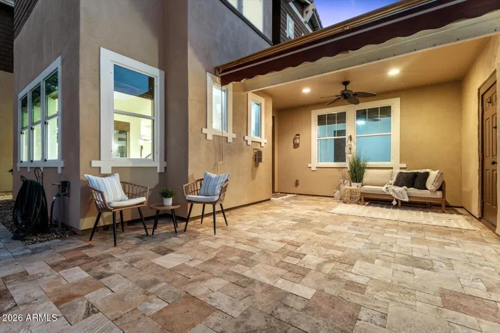 Travertine yard and covered patio