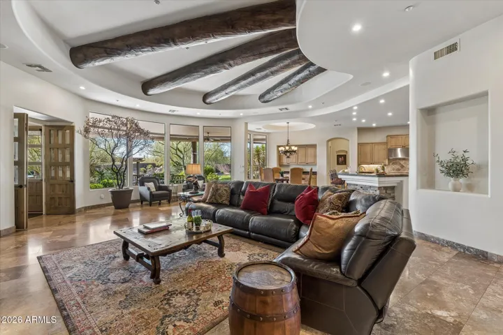 Dramatic handcrafted log beams