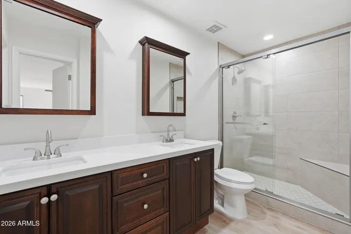 Master Bathroom w Tile Shower & Dual Sinks