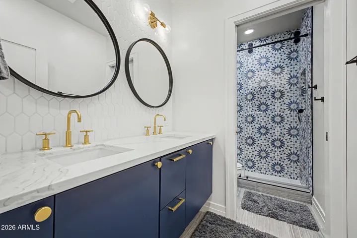 Beautiful new bathroom located in the basement remodeled in 2023