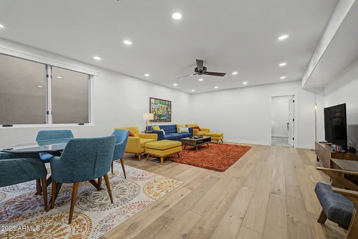 Spacious basement features huge living/family room with kitchenette