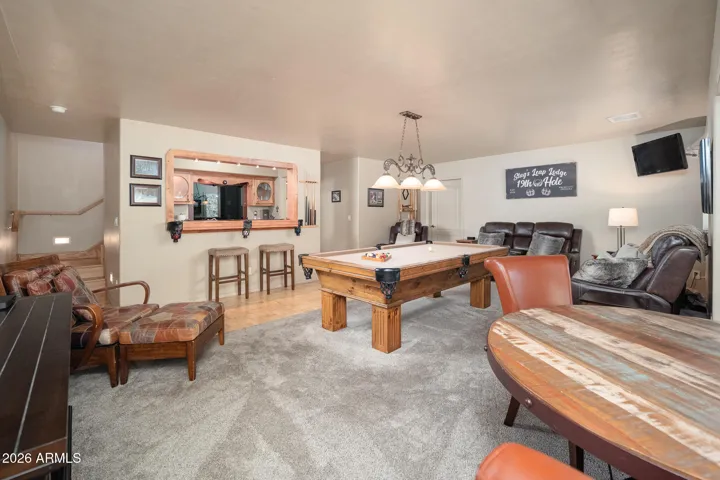 Game room with full sized pool table