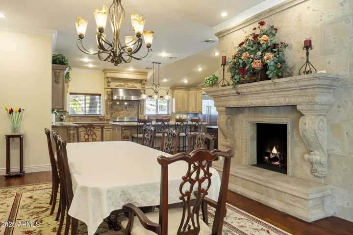 Formal dining room with gas fireplace