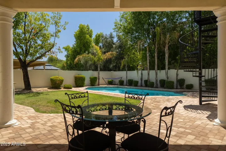 Covered patio, paver patio and pool deck