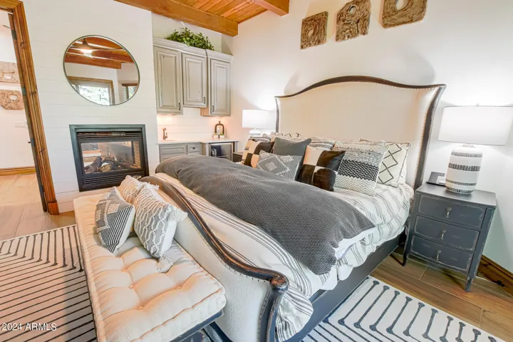 Double sided fireplace is an added comfort for the cool winter evenings