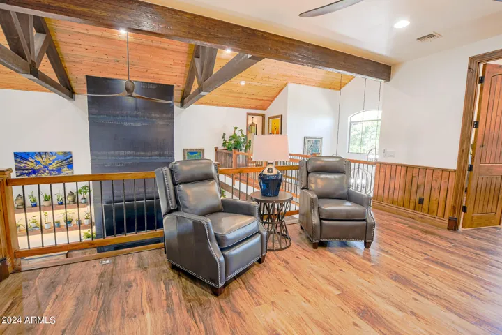 Loft had wonderful view of the great room and trusses overlooking the fireplace