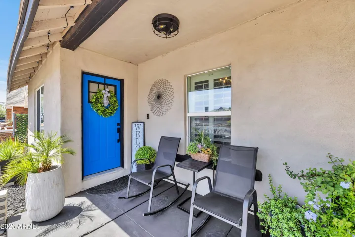 Front Entry with Covered Porch and Seating