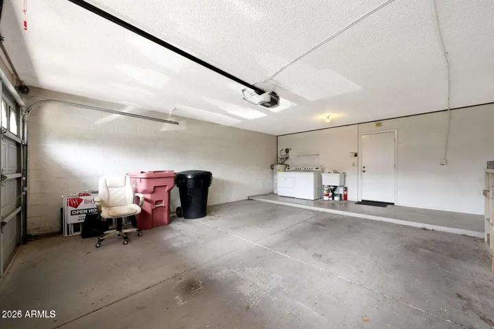 Large, extended 2-car garage includes laundry