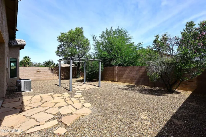 Backyard features low maintenance landscaping