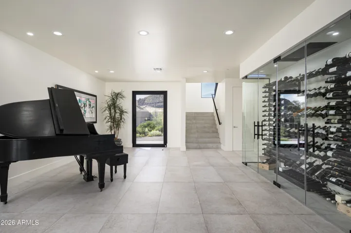 Foyer entrance & wine wall