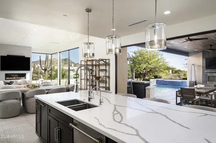Kitchen with living room view