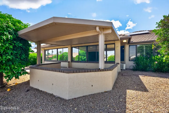 The covered patio offers plenty of shade.