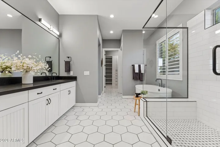 Custom tile flooring and upgraded tile shower