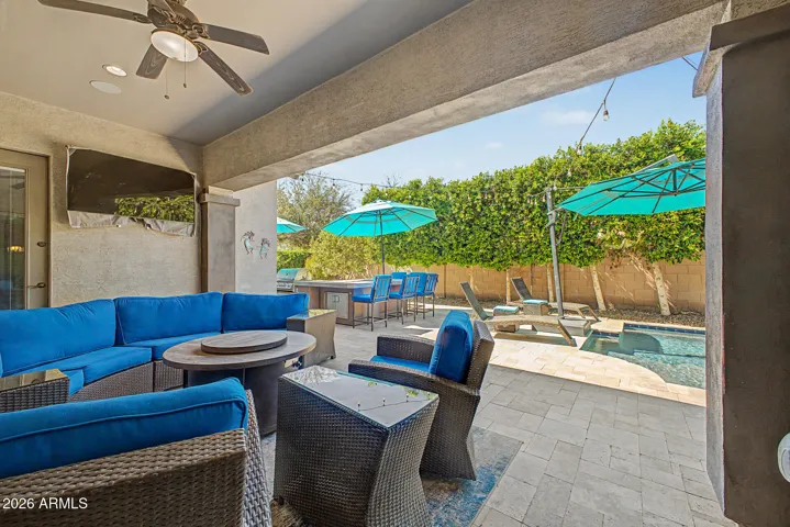 Covered patio with TV