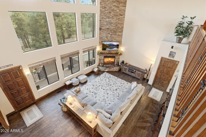 Looking down from the rec room upstairs.