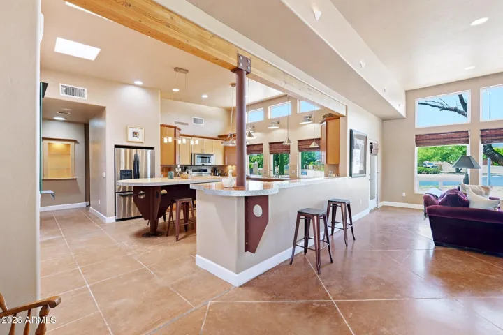 View of kitchen from dining area