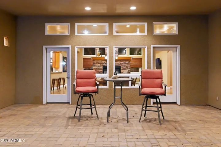 Back covered patio in evening