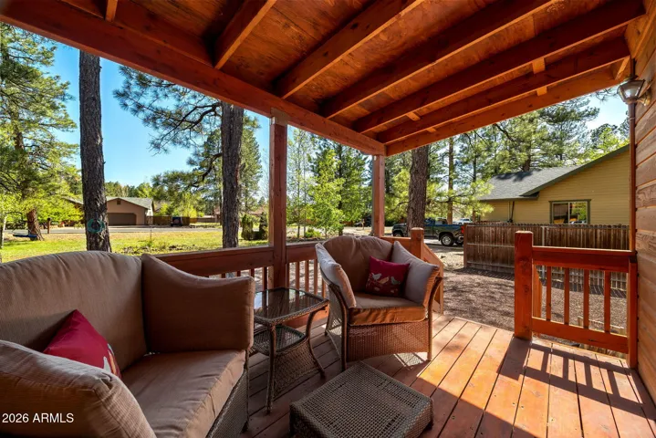 Covered deck with access from master bedroom through sliding glass door