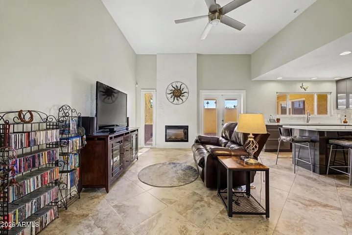 LIVING ROOM + FIREPLACE + OPEN KITCHEN