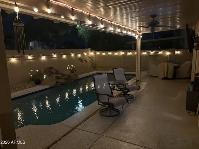 Backyard at night with lights