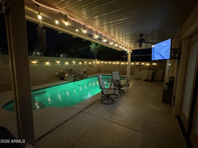 Pool has color changing lights