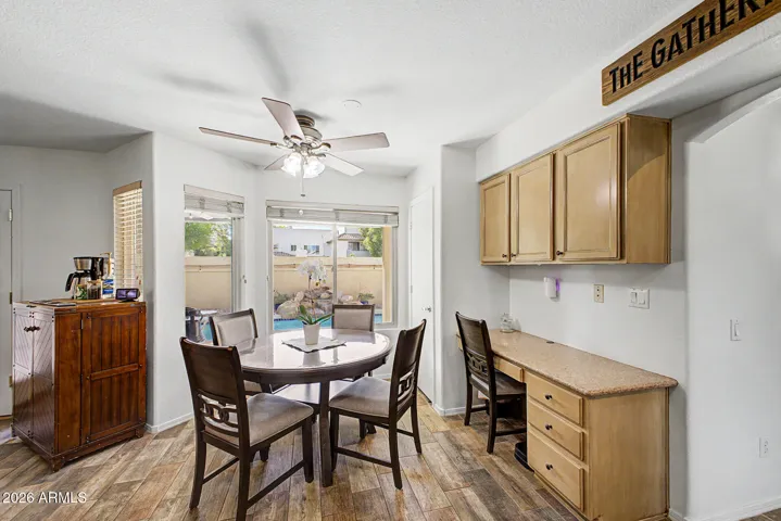 Eat in kitchen area with backyard view