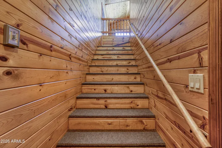 From Garage, stairs up to the cabin