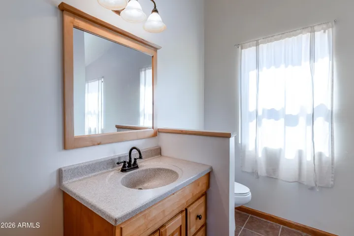 Bathroom with single sink.