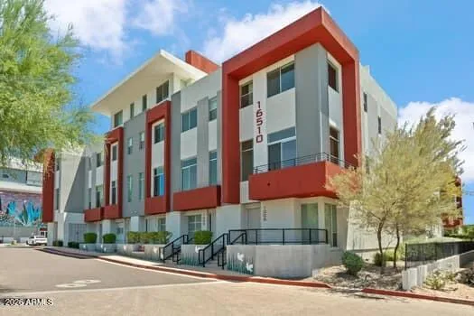 Modern townhouse exterior highlighting the community’s clean architectural lines and urban style.