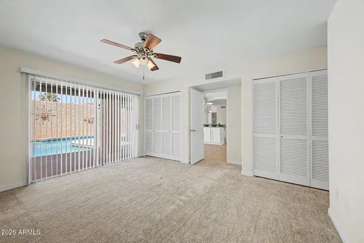 Dual closets in main bedroom