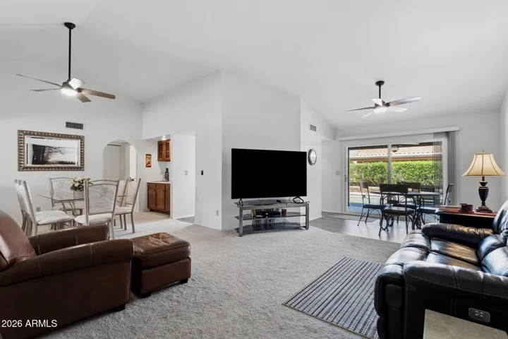 Family room looking to backyard and pool.