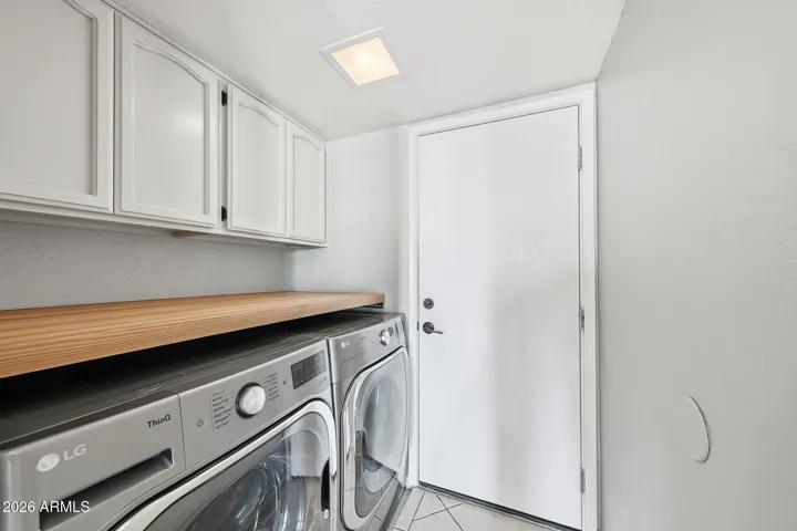 NEW washer and dryer with updated butcher block laundry shelf