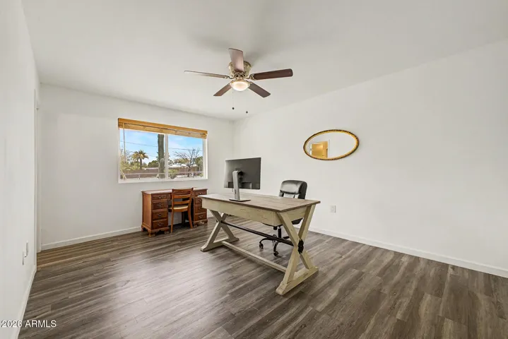 The master bedroom has its own private bathroom and two closet spaces.