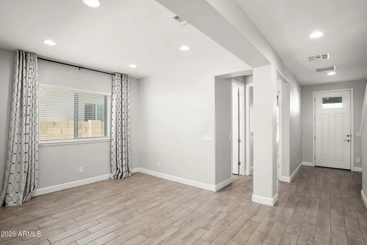 Front Entry with flex space 1, bedroom 1, and bathroom 1.