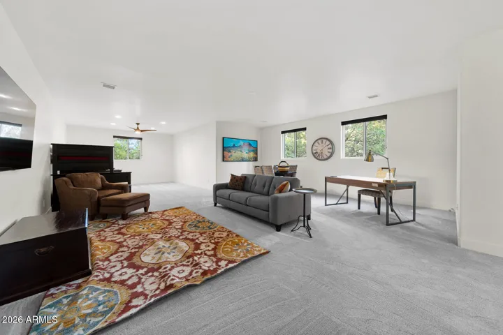 Plenty of room for a TV/entertaining area, desk, and 2 over-sized bunks