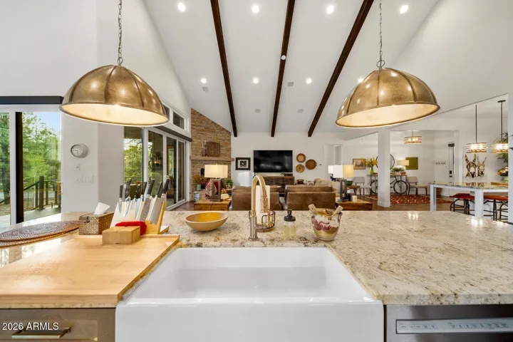 Island with farm sink & dishwasher.