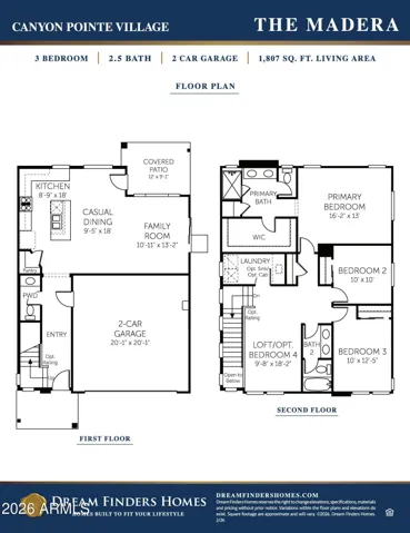 Madera Floorplan 3 beds, loft, 2.5 baths 1807 sf
