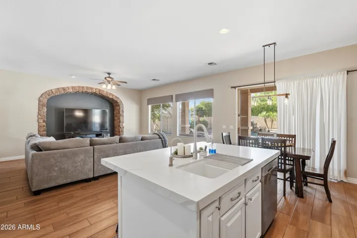 Kitchen opens seamlessly to the family room.