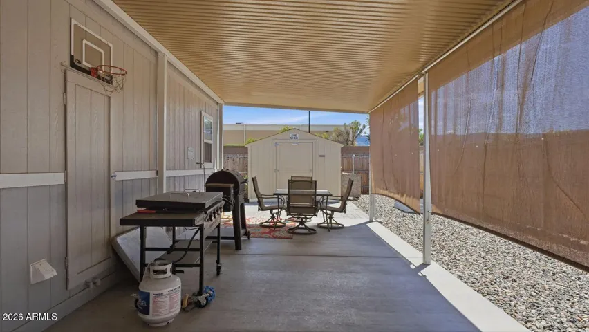 Covered patio with sunscreens