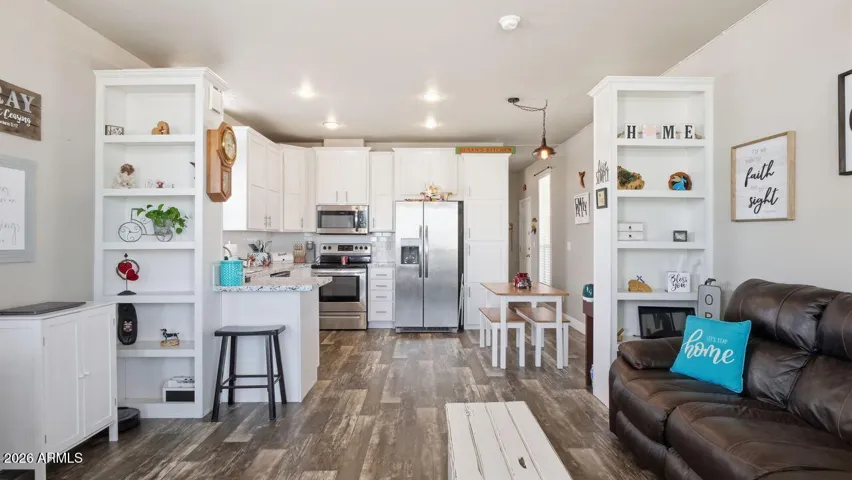 Living, kitchen, dining area