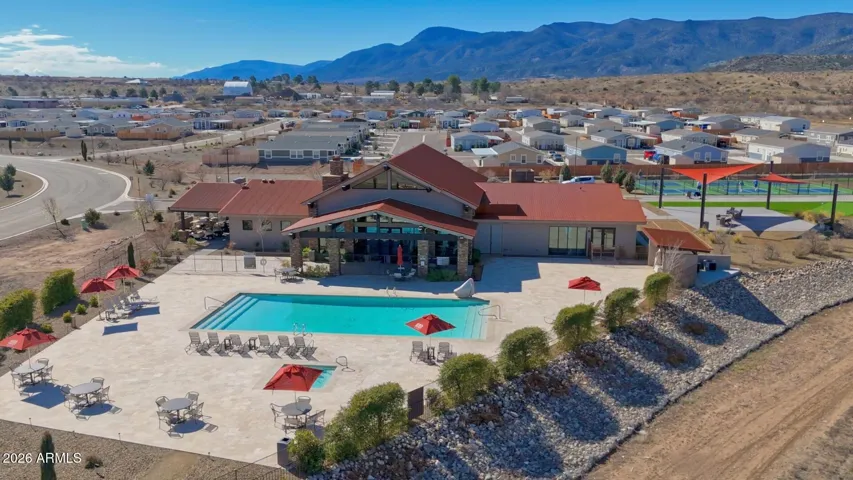 Aerial clubhouse and pool
