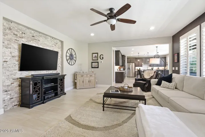 Great room feel with brick veneer wall